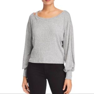 Red Haute Ribbed Long Sleeve Gray Sweater